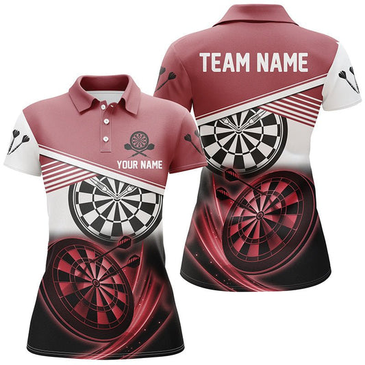 Personalisiertes rotes schwarzes Darts Polo Shirt, individuell gestaltetes cooles Darts Shirt für Damen, Team Trikot Q560 - Outfitsuche