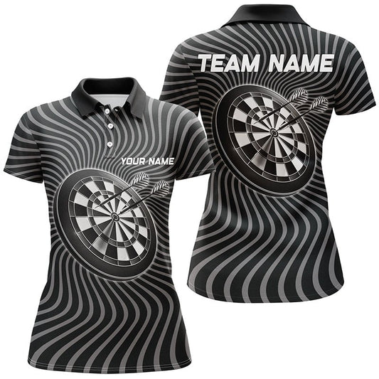 Personalisiertes Schwarz-Graues Dart Polo Shirt mit winkendem Motiv, individuell anpassbares Dart-Shirt für Frauen, Dart Trikot X633 - Outfitsuche