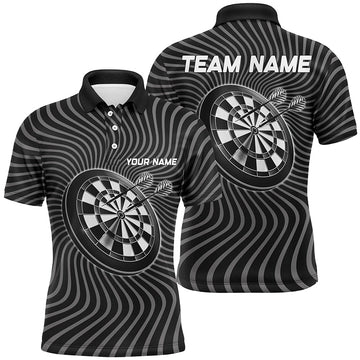 Personalisiertes Schwarz-Graues Dart Polo Shirt mit winkendem Motiv, individuell anpassbares Dart-Shirt für Herren, Dart Trikot W262 - Outfitsuche