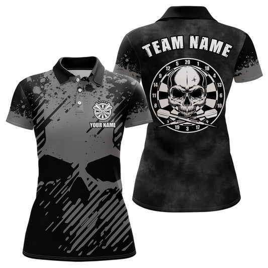 Personalisiertes Schwarz Graues Grunge Darts Polo Shirt mit Totenkopf-Motiv, Dart-Shirt für Frauen Dart Trikot G474 - Outfitsuche