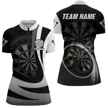 Personalisiertes Schwarz-Weißes Darts 1/4 Zip Shirt, individuell anpassbares cooles Darts Team Trikot für Frauen - Outfitsuche