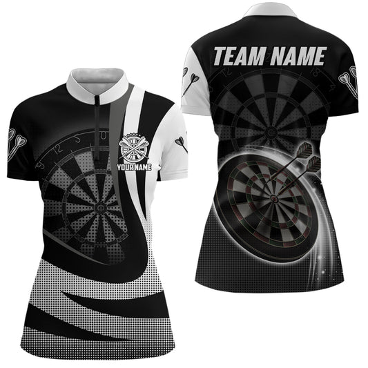 Personalisiertes Schwarz-Weißes Darts 1/4 Zip Shirt, individuell anpassbares cooles Darts Team Trikot für Frauen J609 - Outfitsuche