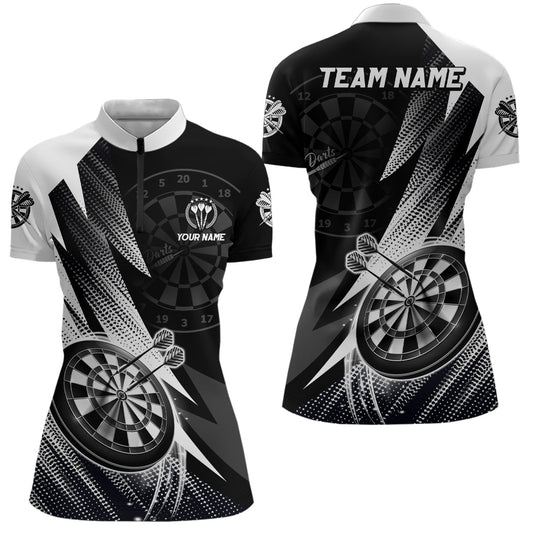 Personalisiertes Schwarz-Weißes Darts 1/4 Zip Shirt, individuell anpassbares cooles Darts Trikot für Herren V442 - Outfitsuche