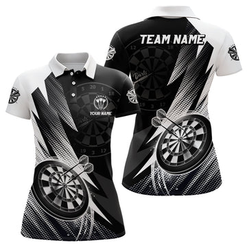 Personalisiertes Schwarz-Weißes Darts Polo Shirt, individuell anpassbares cooles Darts Shirt für Damen, Team Trikot Y749 - Outfitsuche