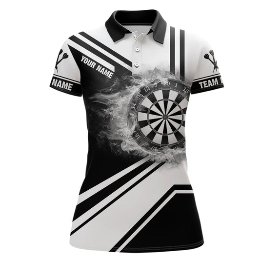 Personalisiertes Schwarz-Weißes Feuerflammen-Dartboard Polo-Shirt, individuell anpassbares Darts-Trikot für Frauen - Outfitsuche