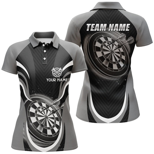 Personalisiertes schwarzes graues Darts Polo Shirt, individuell anpassbares cooles Dart Shirt für Frauen, Darts Trikot X890 - Outfitsuche