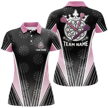 Personalisiertes schwarzes Pink Crown Darts Polo Shirt, individuell anpassbares Dart Shirt für Frauen, Darts Trikot J699 - Outfitsuche