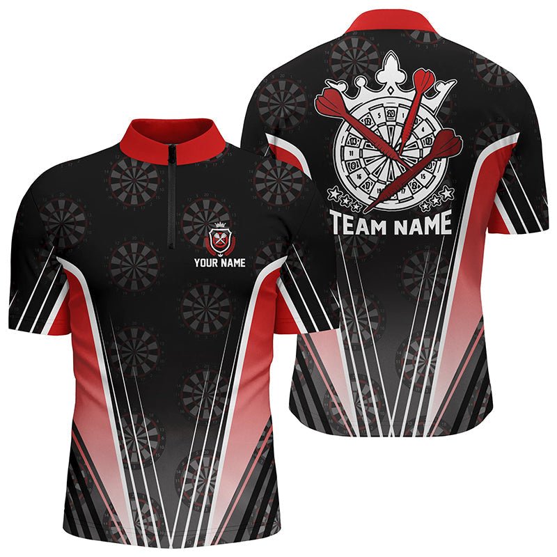 Personalisiertes schwarzes rotes Dart-1/4-Zip-Shirt, individuell anpassbares Dart-Team-Shirt für Herren, Dart-Trikot N723 - Outfitsuche