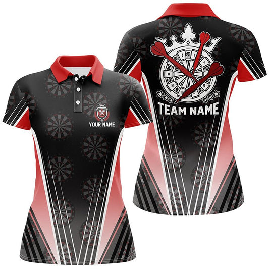 Personalisiertes schwarzes rotes Darts Polo Shirt, individuell anpassbares Dart Team Shirt für Frauen, Darts Trikot G300 - Outfitsuche