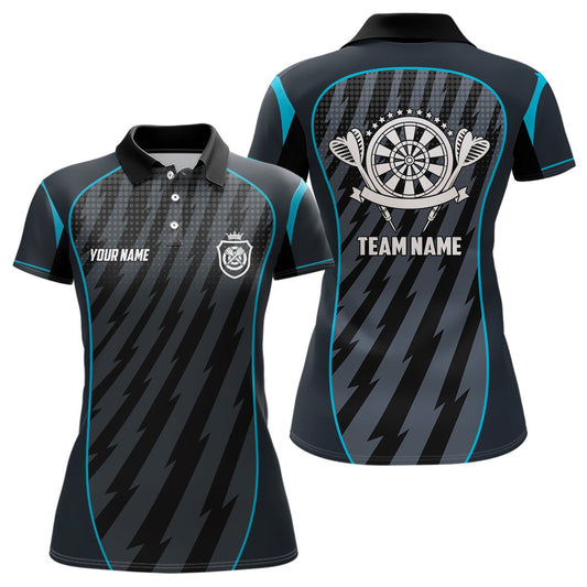 Personalisiertes Sport-Stil Blau Grau Blitz Darts Polo Shirt Dart Trikot für Frauen LDT0368 Z918 - Outfitsuche