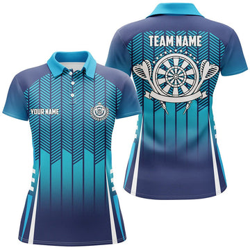 Personalisiertes Sport-Stil Damen Darts Polo Shirt mit blauem Farbverlauf, cooles Darts Trikot für Frauen A760 - Outfitsuche