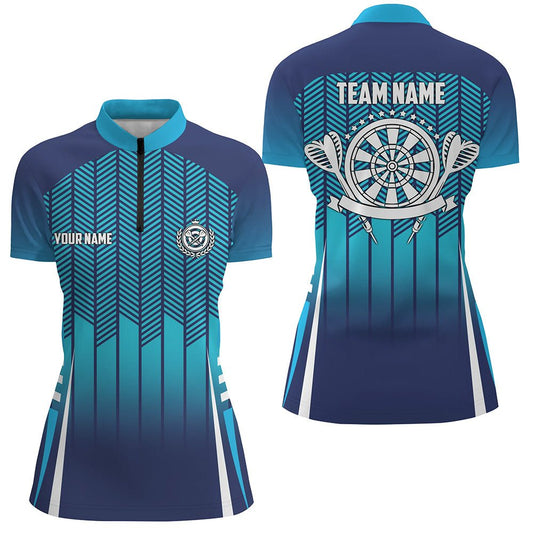 Personalisiertes Sportstyle-Blau-Verlauf-Darts-1/4-Zip-Shirt, cooles Darts-Trikot für Frauen Z953 - Outfitsuche