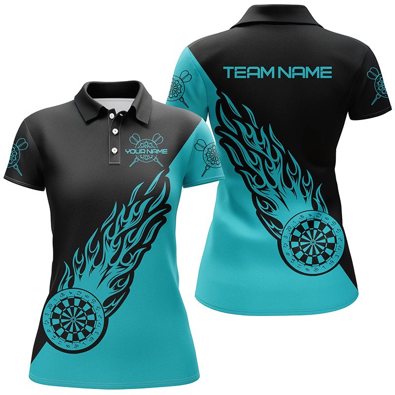 Personalisiertes Türkis & Schwarz Flammen Darts Polo Shirt Darts Shirt für Frauen Dart Trikot H174 - Outfitsuche