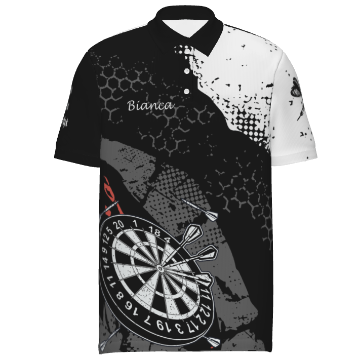 Retro Herren Darts Polo Shirt mit individuellem Schwarz-Weiß-Muster KH5462 - Outfitsuche