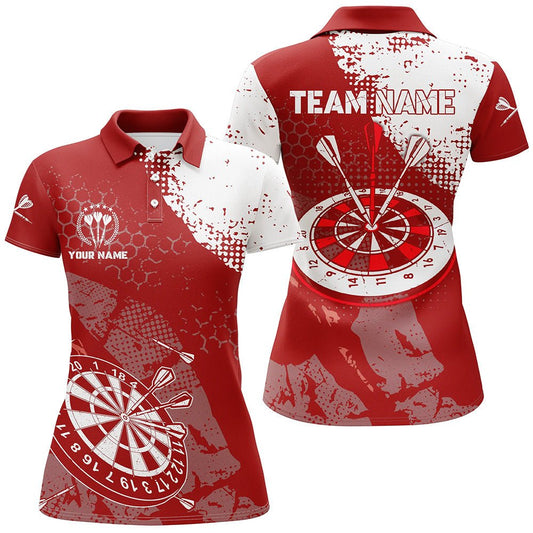 Retro Rotes Weißes Muster, individuell anpassbares Damen Dart Polo Shirt, Dart Team Trikots für Frauen Z694 - Outfitsuche