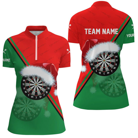 Rotes grünes Santa Darts Board Weihnachts-Darts-1/4-Zip-Shirt, individuell anpassbares Dart-Trikot für Frauen O93 - Outfitsuche