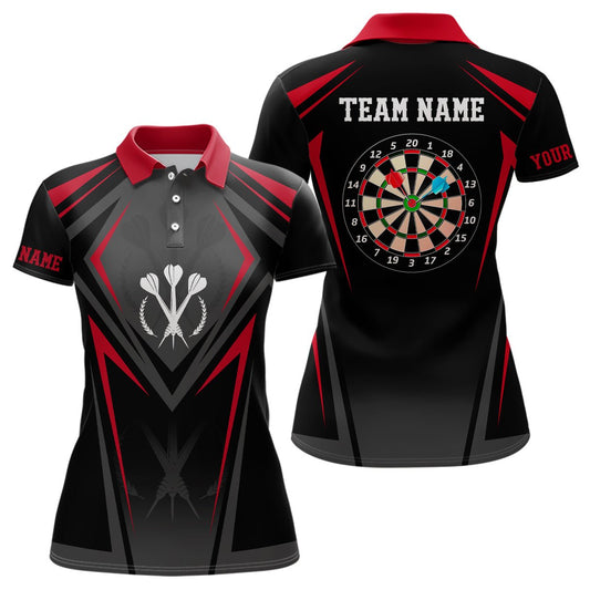 Rotes schwarzes sportliches personalisiertes Darts Polo Shirt für Damen, individuell anpassbares Darts Shirt, coole Dart Trikots R168 - Outfitsuche