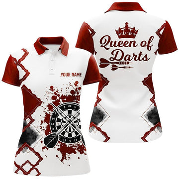 Rotes und weißes Damen Darts Polo Shirt "Queen of Darts" - Individuell anpassbares cooles Darts Trikot für Frauen X681 - Outfitsuche