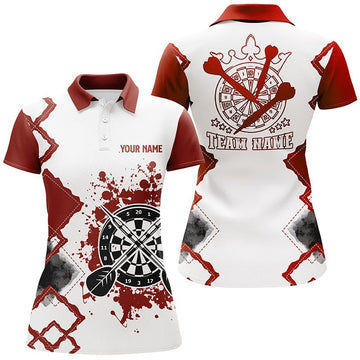 Rotes weißes personalisiertes Damen-Darts-Polo-Shirt, individuell anpassbares Darts-Team-Trikot für Frauen R51 - Outfitsuche