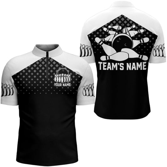 Schwarz-Weißes Herren Bowling-Shirt mit individuellem Bowling-Trikot, 1/4 Zip Bowling-Shirt für das Team BDT47 PVRNS - Outfitsuche
