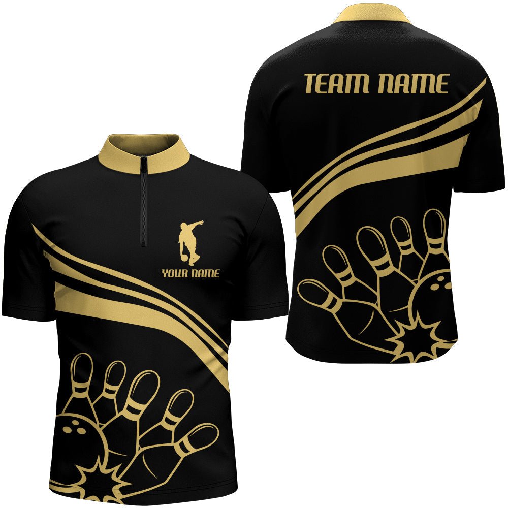 Schwarzes Gold Bowling 1/4 Zip für Herren, individuell anpassbares Vintage Bowling Team Liga Shirt - Outfitsuche