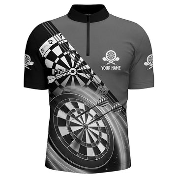 Schwarzes graues Darts-Quarter-Zip-Shirt mit individuellem Namen, maßgeschneiderte Darts-Shirts für Herren, Dart-Trikots M940 - Outfitsuche