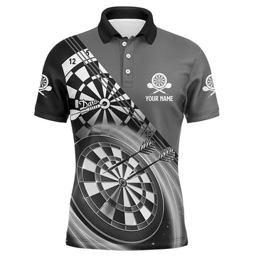 Schwarzes graues Herren Darts Polo Shirt mit Namen, individuell angefertigte Darts Shirts für Männer, Dart Trikots F821 - Outfitsuche