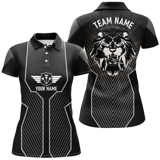 Schwarzes Löwen-Dart-Custom-Polo-Shirt für Frauen, cooles Dart-Trikot, Teamuniform, Dart-Geschenke Q587 - Outfitsuche