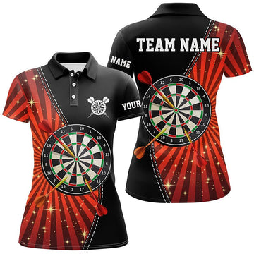 Schwarzes Orange Halo Damen Darts Polo Shirt, individuell anpassbares cooles Darts Shirt für Frauen, Dart Trikots X110 - Outfitsuche