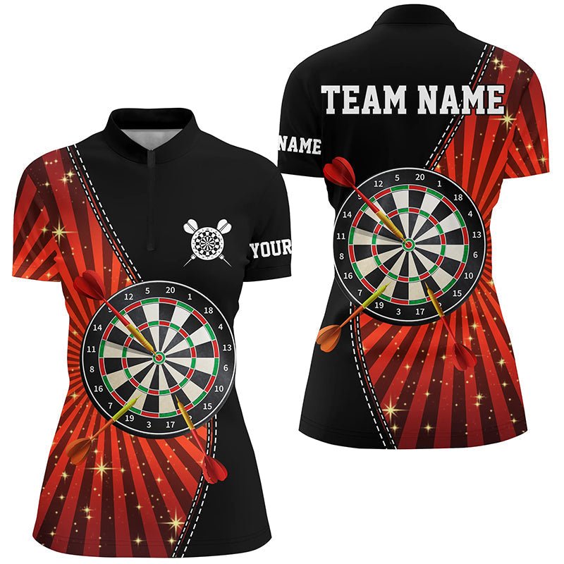 Schwarzes Orange Halo Darts 1/4 Zip Shirt, individuell anpassbares cooles Darts-Shirt für Frauen, Dart Trikots S667 - Outfitsuche