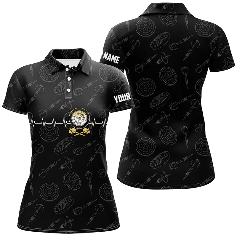 Schwarzes Polo-Shirt mit Darts Board Heart Beat Muster, individuell anpassbares Darts-Trikot für Frauen S630 - Outfitsuche