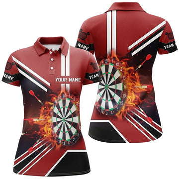 Schwarzes rotes Flammen Dartboard Polo Shirt, individuell anpassbares Feuer-Darts-Shirt für Frauen, Dart Trikot X606 - Outfitsuche