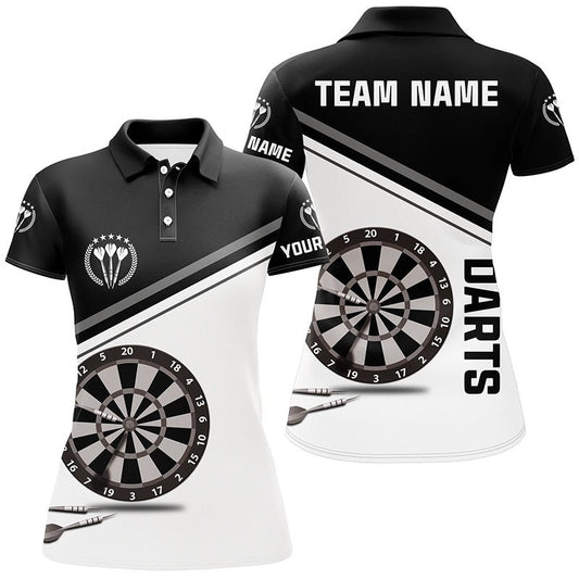 Schwarzes und weißes Darts Polo Shirt mit individuellem Namen, maßgeschneiderte Darts Shirts für Frauen, Dart Trikot - Outfitsuche