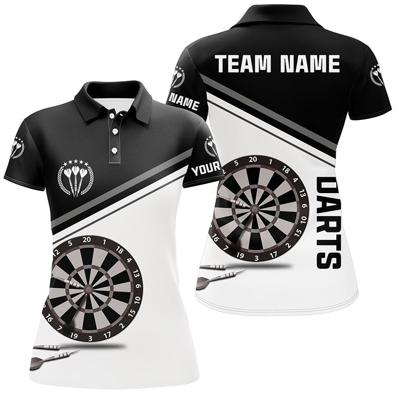 Schwarzes und weißes Darts Polo Shirt mit individuellem Namen, maßgeschneiderte Darts Shirts für Frauen, Dart Trikot Q96 - Outfitsuche