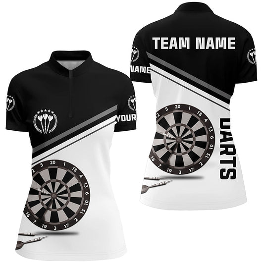 Schwarzes und weißes Darts-Quarter-Zip-Shirt, individuell anpassbare Darts-Shirts für Frauen, Dart-Trikot - Outfitsuche