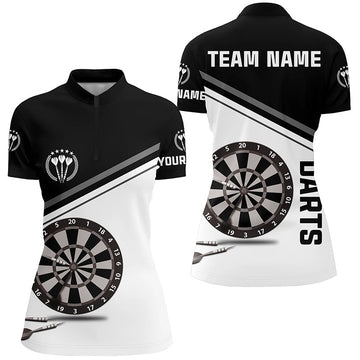 Schwarzes und weißes Darts-Quarter-Zip-Shirt, individuell anpassbares Darts-Shirt für Frauen, Dart-Trikot Y842 - Outfitsuche