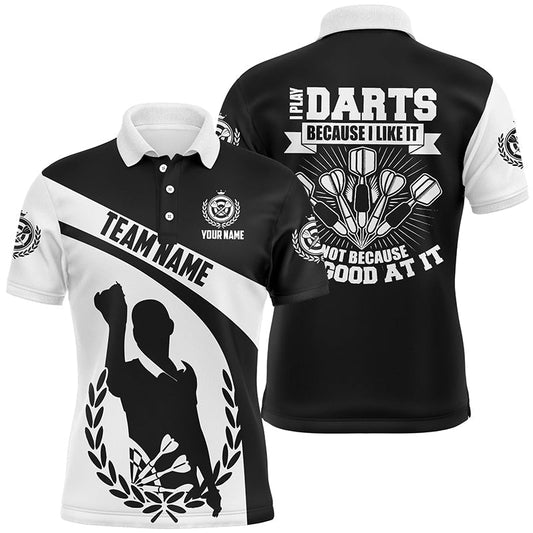 Schwarzes und weißes Herren-Dartshirt "I Play Darts Because I Like It", individuell anpassbares Dart-Trikot für Männer W331 - Outfitsuche