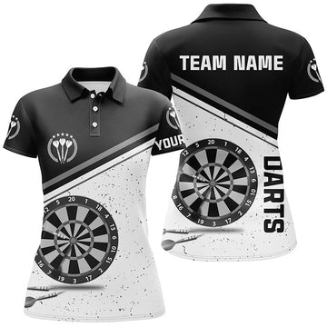 Schwarzes weißes Grunge Darts Polo Shirt mit Namen, individuell anpassbares Damen Darts Shirt, Dart Trikot - Outfitsuche