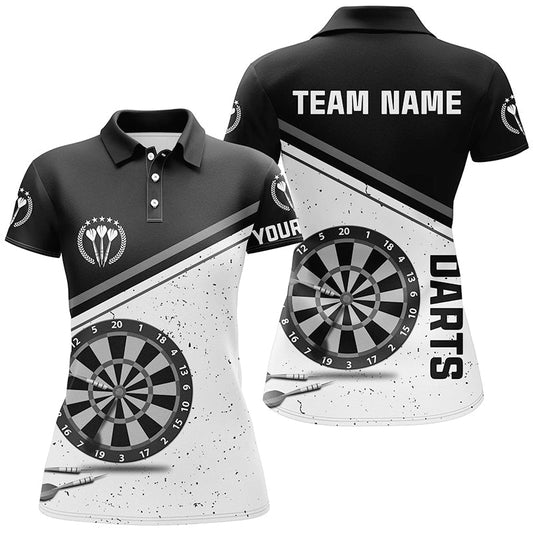 Schwarzes weißes Grunge Darts Polo Shirt mit Namen, individuell anpassbares Damen Darts Shirt, Dart Trikot U260 - Outfitsuche