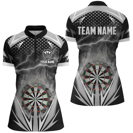 Schwarzes Weißes Thunder Flame Darts 1/4 Zip Shirt, individuell anpassbares Darts-Shirt für Frauen, Dart-Trikot O917 - Outfitsuche