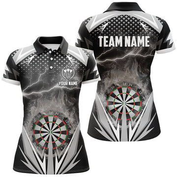 Schwarzes & Weißes Thunder Flame Darts Polo Shirt, individuell anpassbares Darts Shirt für Frauen, Dart Trikots N615 - Outfitsuche