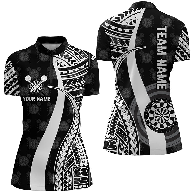 Schwarzes weißes Tribal personalisiertes Dart-1/4-Zip-Shirt, individuelles cooles Dart-Trikot für Frauen Q442 - Outfitsuche