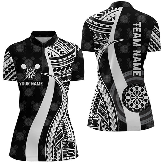 Schwarzes weißes Tribal personalisiertes Dart-1/4-Zip-Shirt, individuelles cooles Dart-Trikot für Frauen Q442 - Outfitsuche