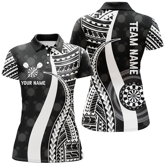 Schwarzes weißes Tribal-Personalisierungs-Darts-Polo-Shirt, individuell anpassbares cooles Darts-Trikot für Frauen F128 - Outfitsuche