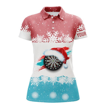 Weihnachts-Dart-Polo-Shirt für Damen in Rot und Blau mit Santa-Darts-Motiv, Dart-Shirt für Frauen, Dart-Trikot K524 - Outfitsuche