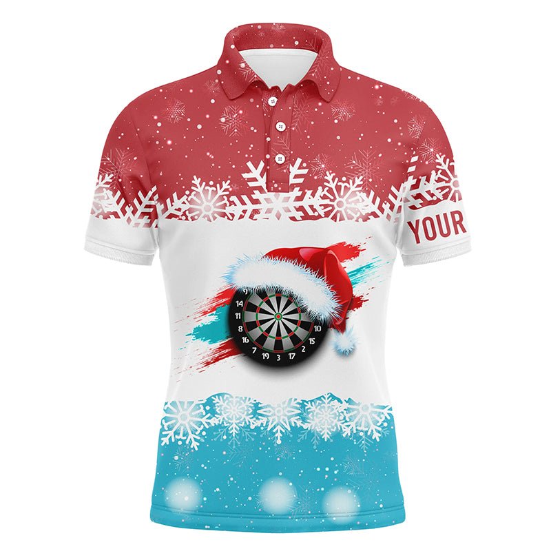 Weihnachts-Dart-Polo-Shirt für Herren in Rot und Blau mit Santa-Darts-Motiv, Dart-Shirt für Männer, Dart-Trikot A294 - Outfitsuche