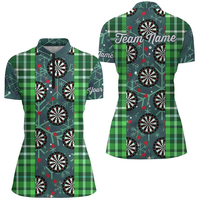 Weihnachts-Darts Flanell-Karo-Muster Grünes 1/4 Zip Shirt Individuelles Dart-Trikot für Frauen LDT0895 R7 - Outfitsuche