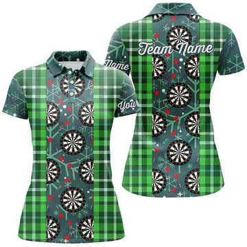 Weihnachts-Darts Flanell-Karo-Muster grünes Damen-Polo-Shirt, individuell anpassbares Darts-Trikot für Frauen D55 - Outfitsuche