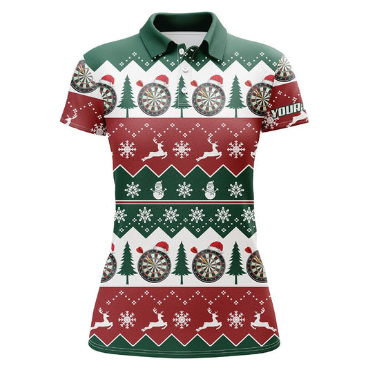 Weihnachtsbaum Schneeflocken Damen Darts Polo Shirt, individuell anpassbares Weihnachts-Darts-Shirt für Frauen Q585 - Outfitsuche