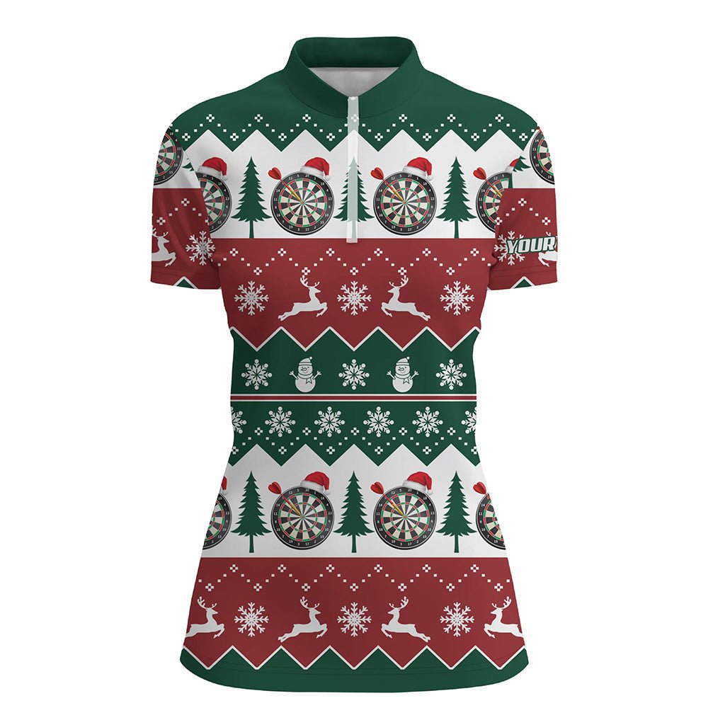 Weihnachtsbaum Schneeflocken Darts 1/4 Zip Shirt, individuell anpassbares Weihnachts-Darts-Shirt für Damen M740 - Outfitsuche